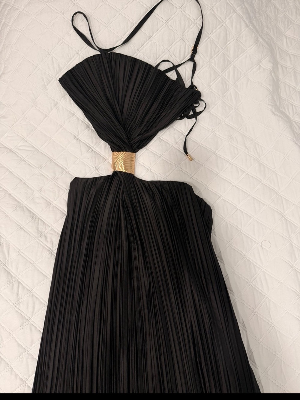 cult gaia Black Pleated Maxi Dress with Gold Logo Accent NW , Size M - Picture 4 of 6
